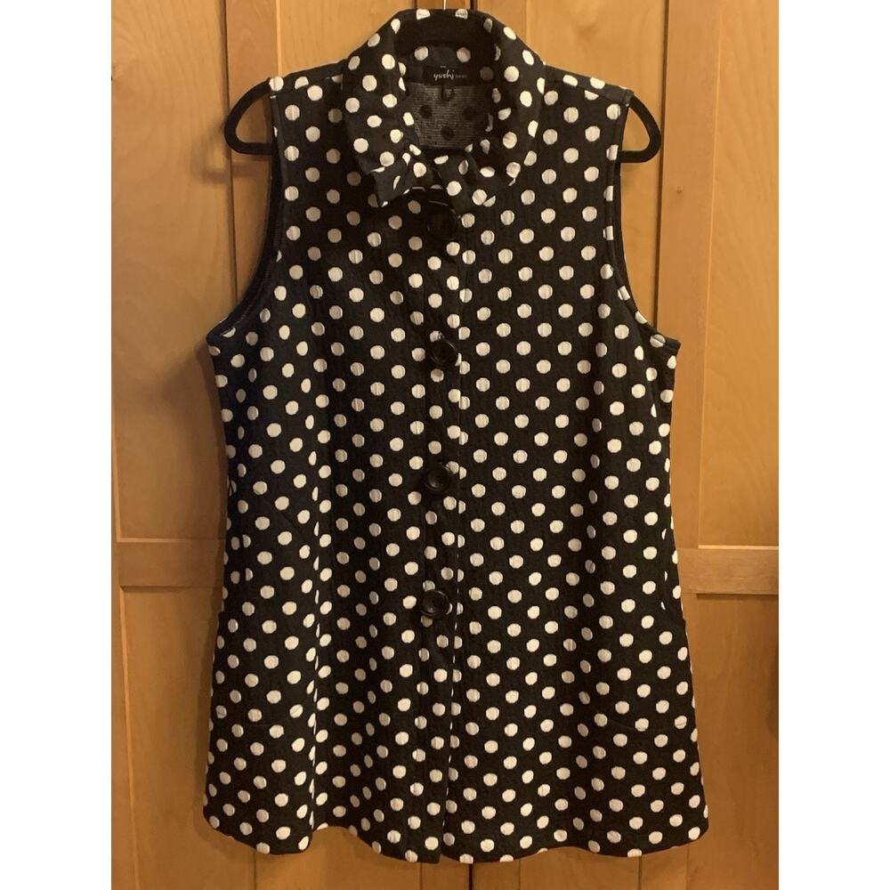 Yushi Womens Large Jacket Black & White Polka Dots Made in the USA